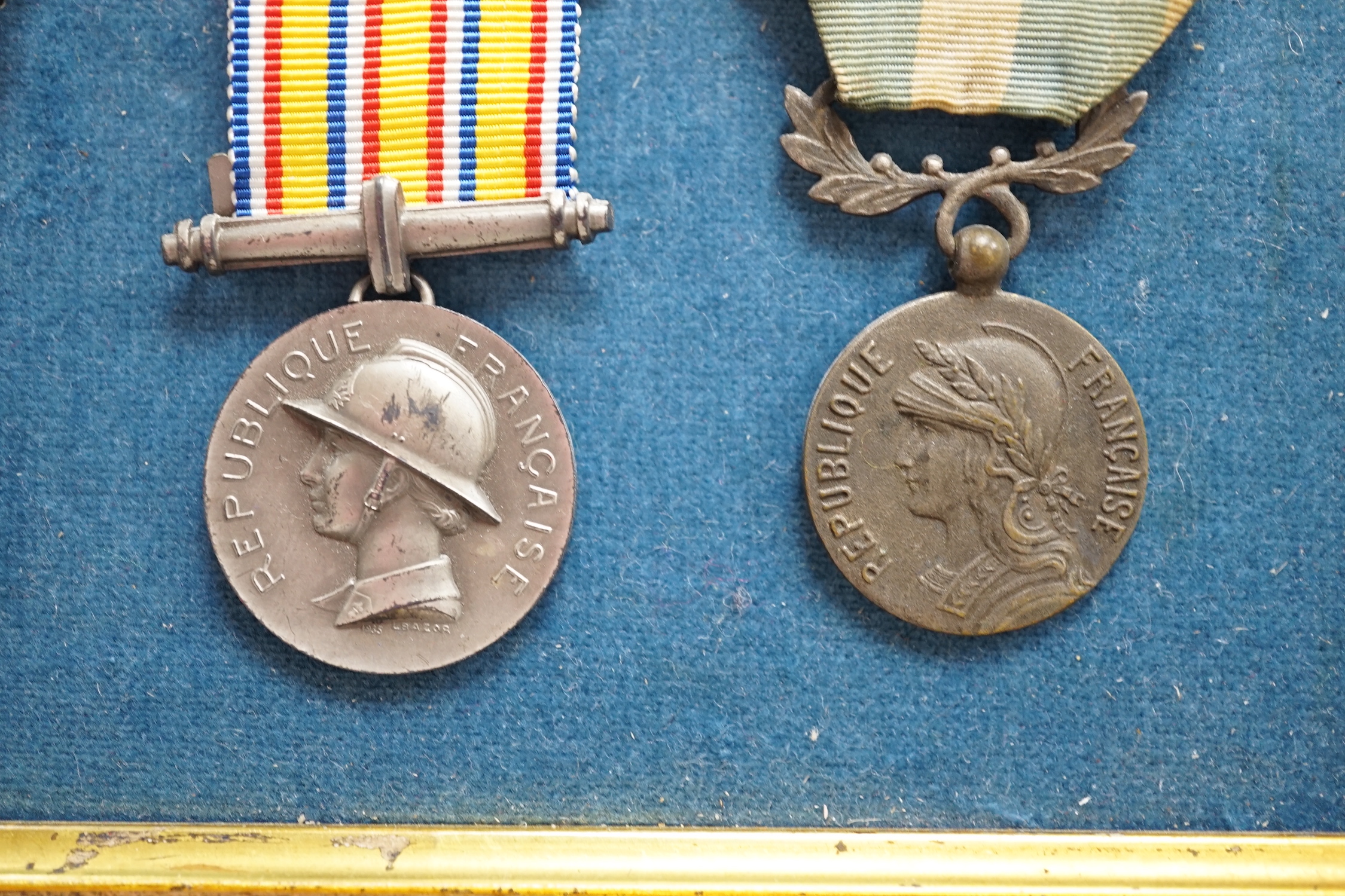 Eighteen French medals, including The War Cross, TOE French Legion Cross, Medal of Honour, Croix du Combatant Medal, WWI Commemorative Medal, 1870 Military Medal, 1914-18 Victory Medal, etc.